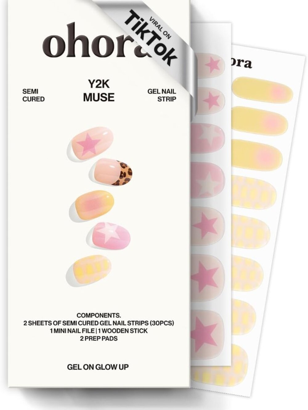 ohora Semi Cured Gel Nail Strips (N Y2K Muse) - Yellow, Art, Works with Any Lamp